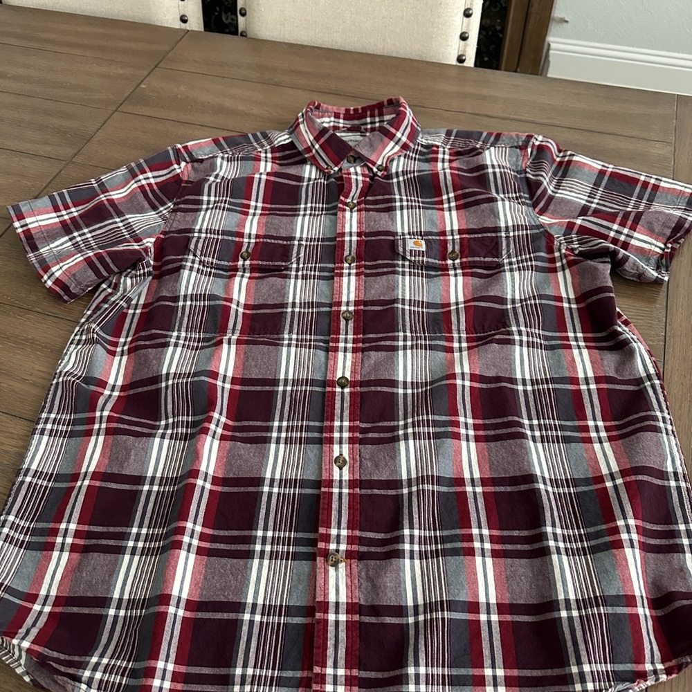 Carhartt Men's Burgundy and White‎ Plaid Shirt - Picture 4 of 5